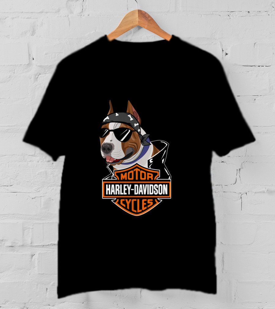 Harley Davidson Motorcycles American Staffordshire Terrier Biker T-Shirt