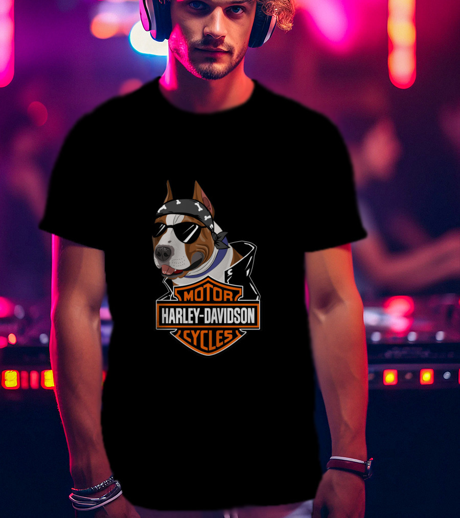 Harley Davidson Motorcycles American Staffordshire Terrier Biker T-Shirt