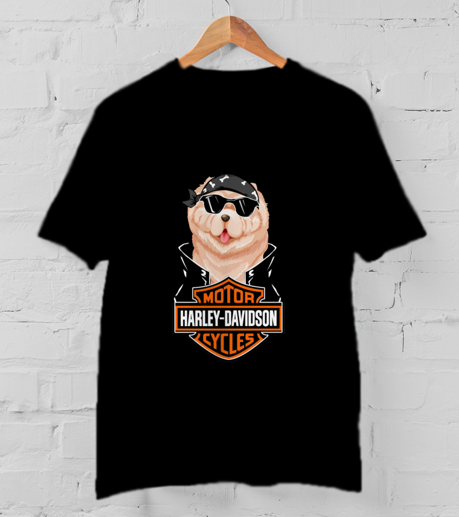 Harley Davidson Motorcycles Cool Chow Chow With Bandana And Sunglasses T-Shirt
