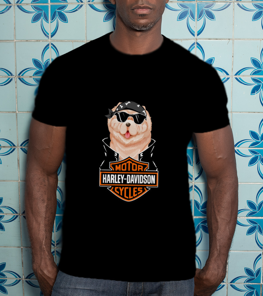 Harley Davidson Motorcycles Cool Chow Chow With Bandana And Sunglasses T-Shirt