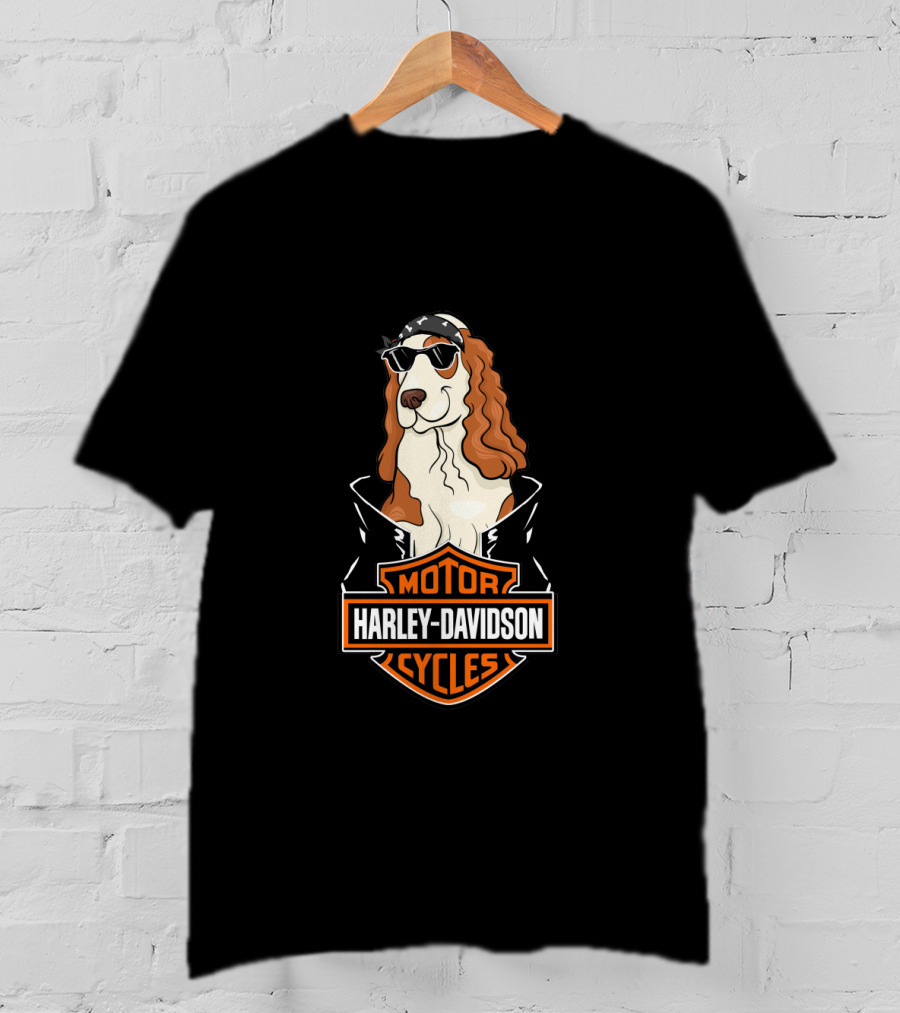 Harley Davidson Motorcycles Cocker Spaniel Biker Style T-Shirt
