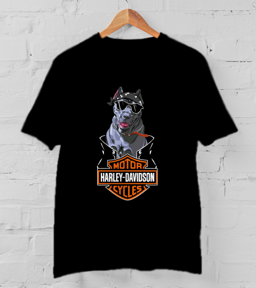 Harley Davidson Motor Cycles Cane Corso Motorcycle Dog Bandana Sunglasses T-Shirt