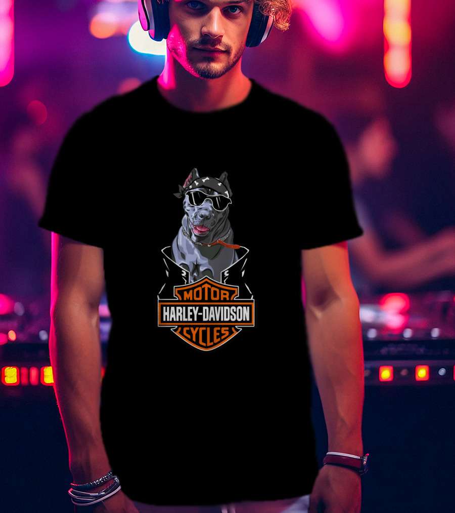 Harley Davidson Motor Cycles Cane Corso Motorcycle Dog Bandana Sunglasses T-Shirt