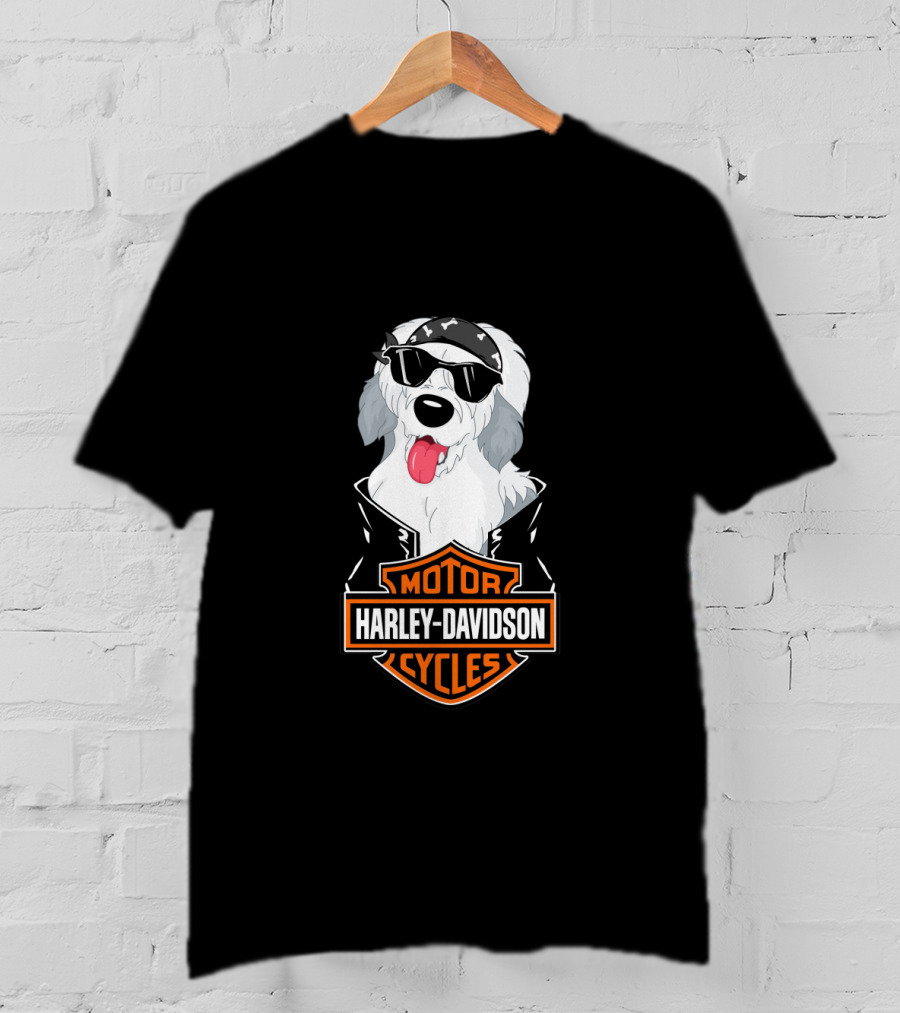 Harley Davidson Motorcycles Old English Sheepdogs Cool Biker T-Shirt