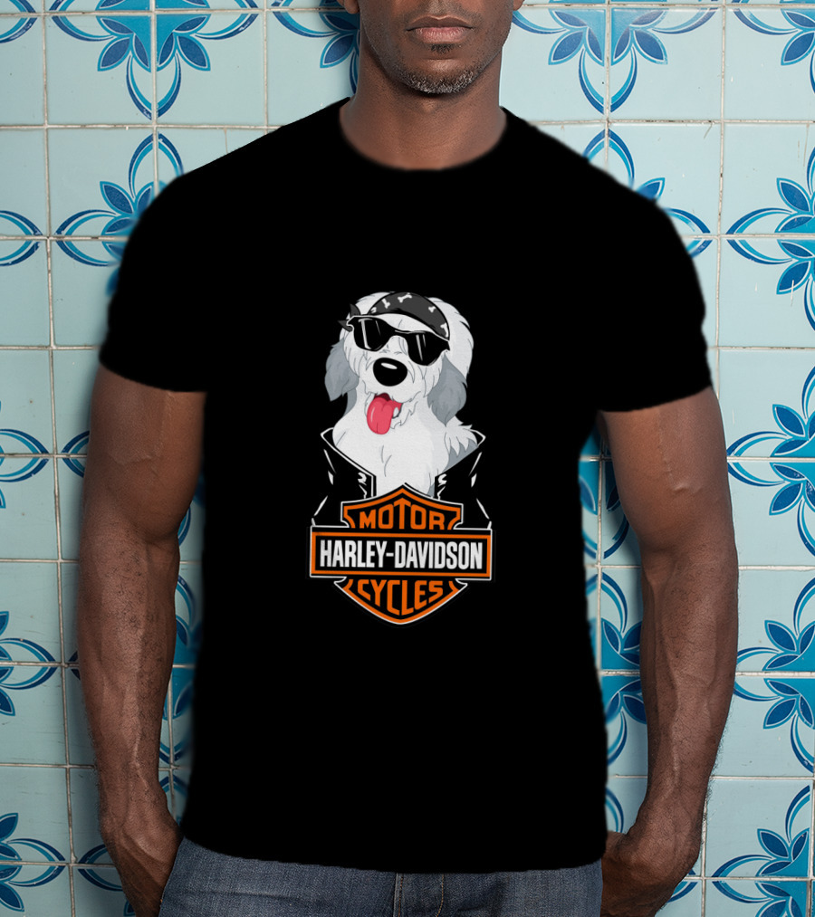 Harley Davidson Motorcycles Old English Sheepdogs Cool Biker T-Shirt