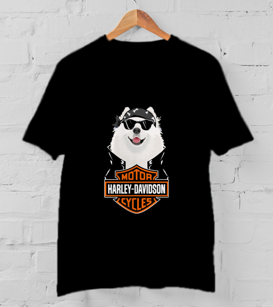 Samoyed Wearing Sunglasses Harley Davidson Motorcycles T-Shirt
