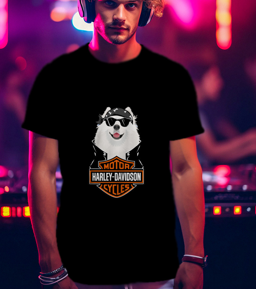 Samoyed Wearing Sunglasses Harley Davidson Motorcycles T-Shirt