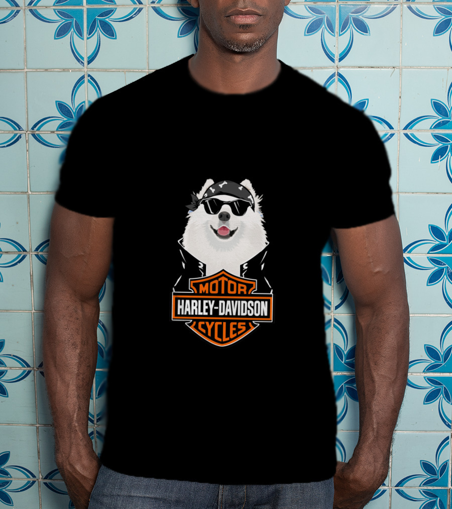 Samoyed Wearing Sunglasses Harley Davidson Motorcycles T-Shirt