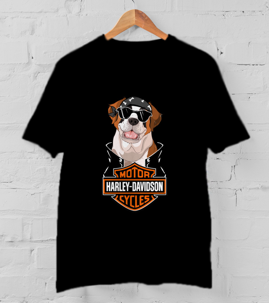 St Bernards Harley Davidson Motorcycles Logo Dog Bandana Sunglasses T-Shirt