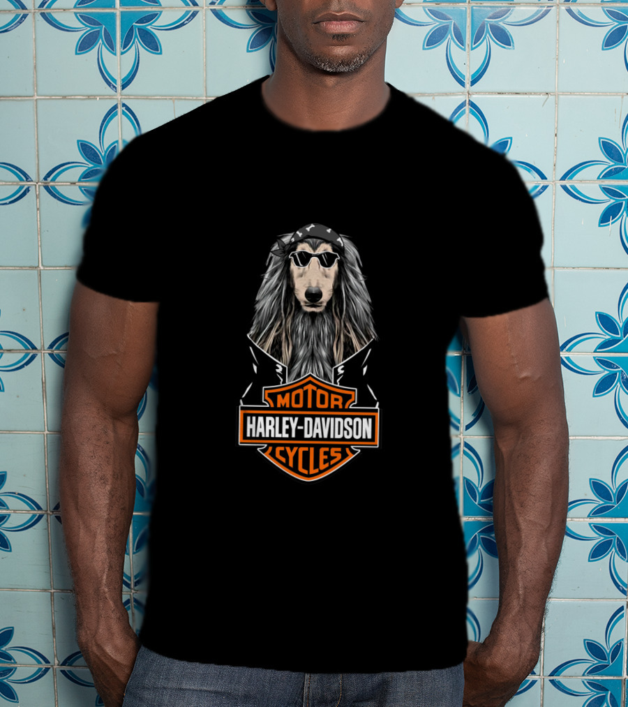 Harley Davidson Motor Cycles Afghan Hound Biker T-Shirt