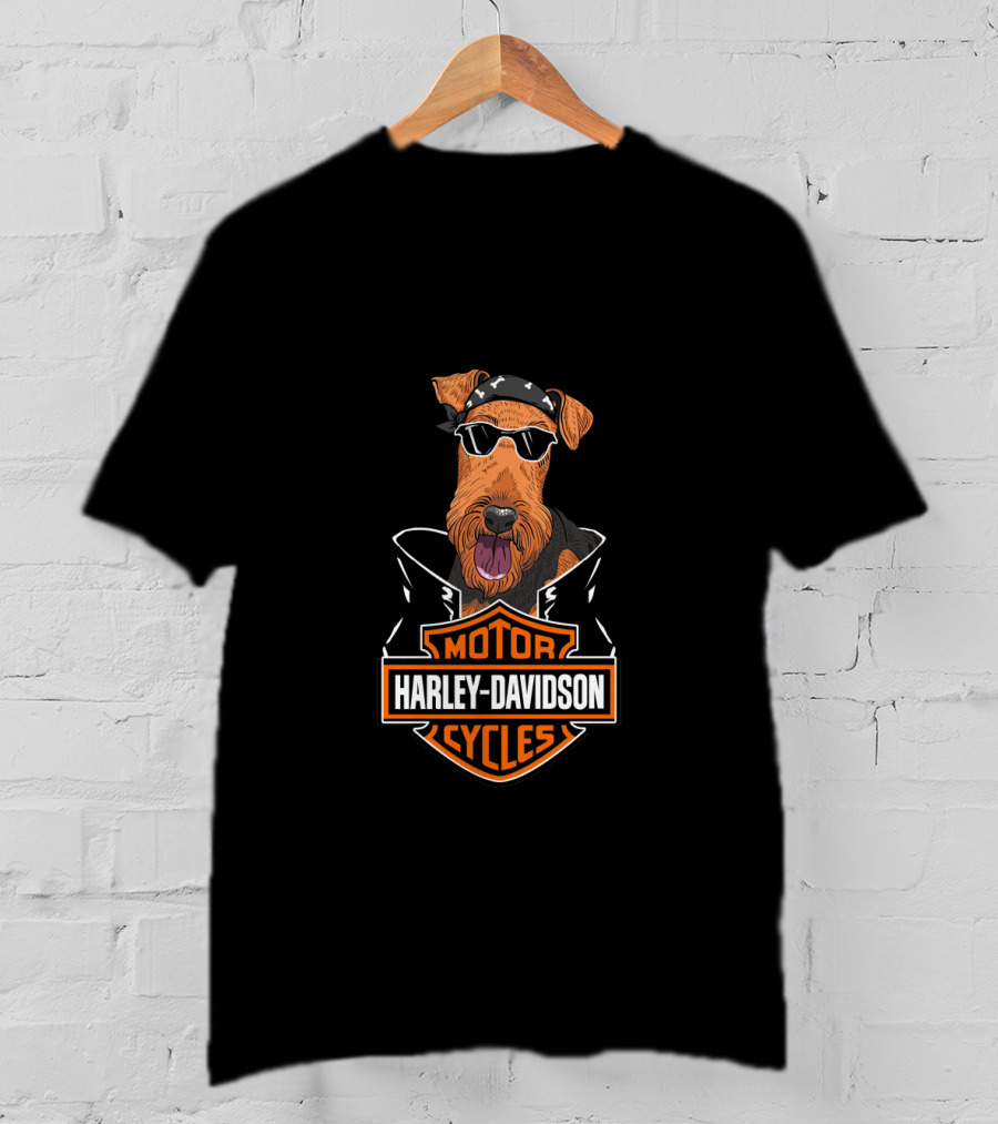 Harley Davidson Motor Cycles Airedale Terrier Biker T-Shirt