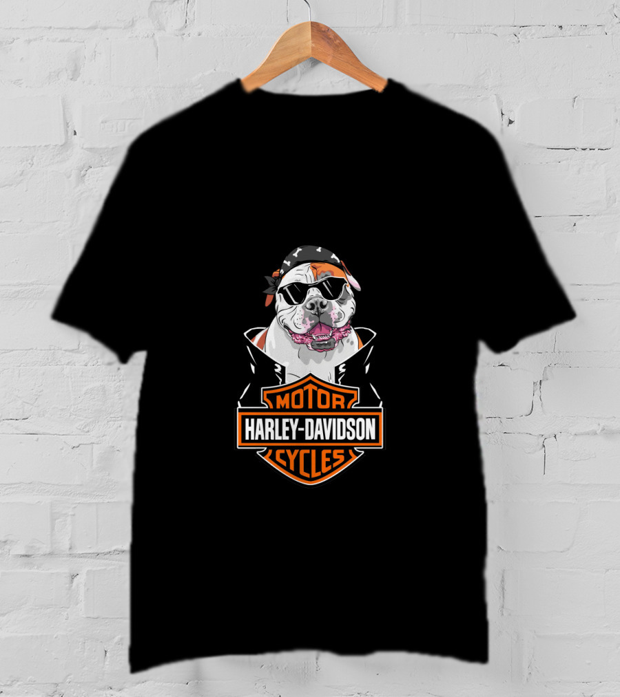 American Bulldog Harley Davidson Biker Style T-Shirt