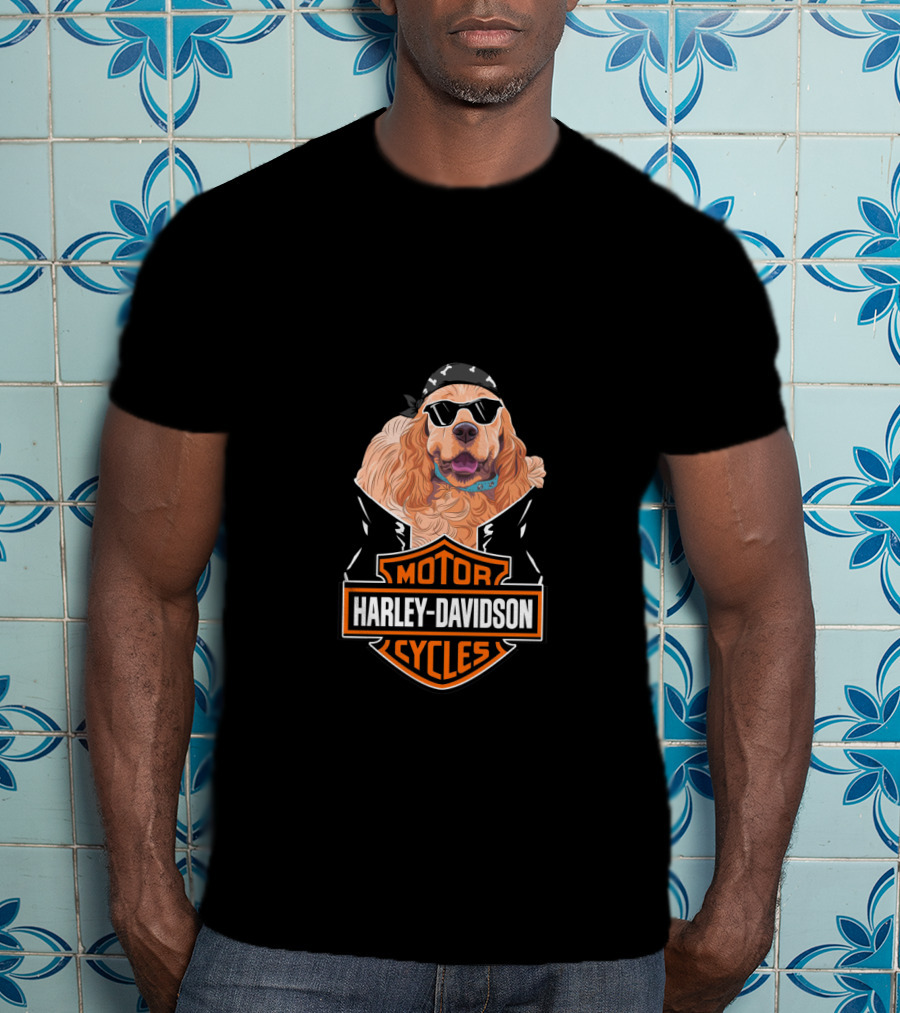 American Cocker Spaniel Harley Davidson Motorcycles Biker T-Shirt