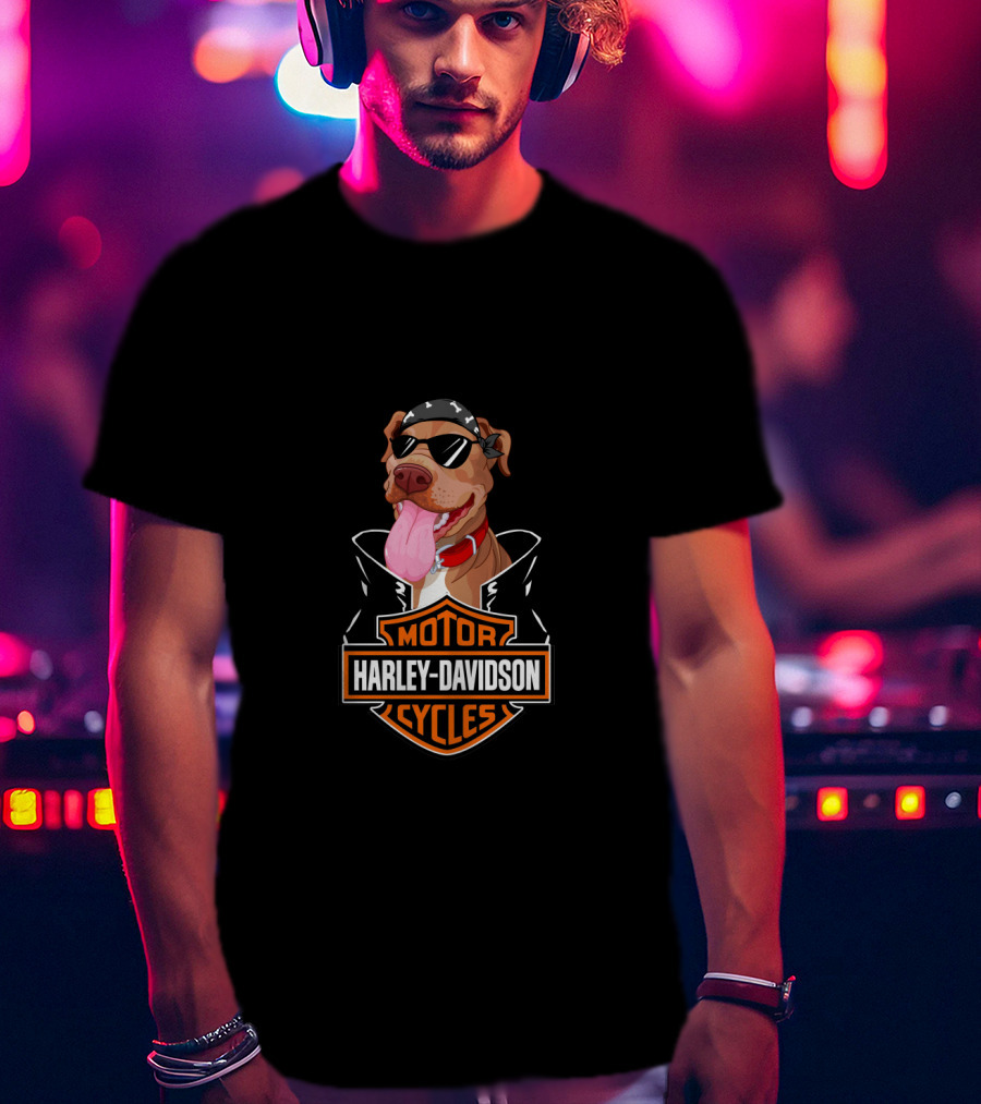 Harley Davidson American Pit Bull Terrier Biker T-Shirt