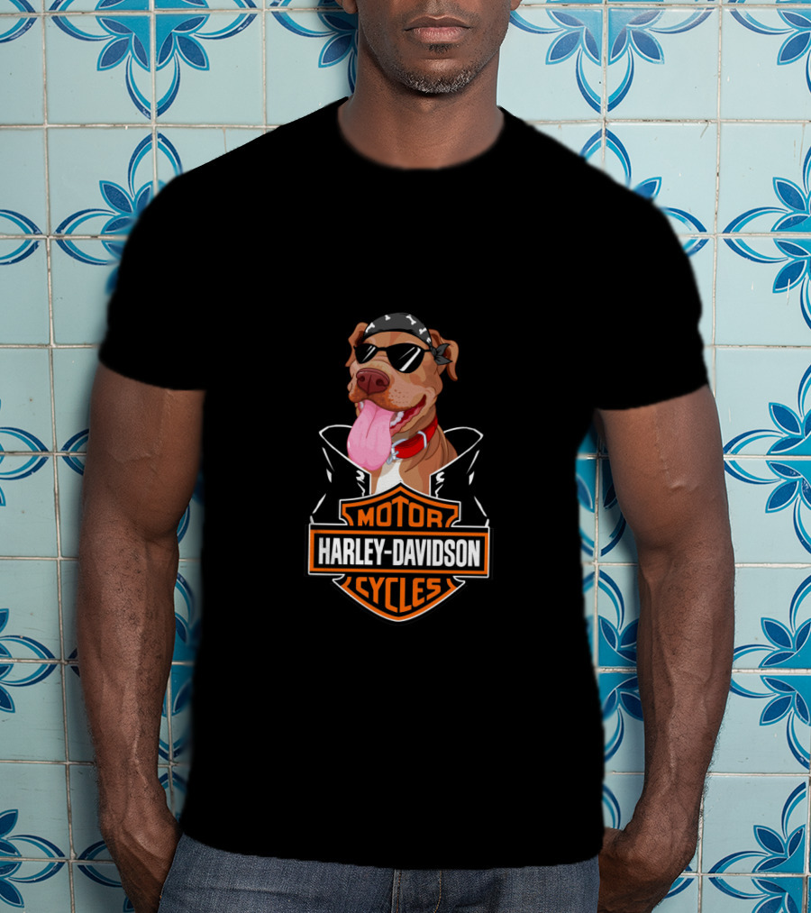 Harley Davidson American Pit Bull Terrier Biker T-Shirt