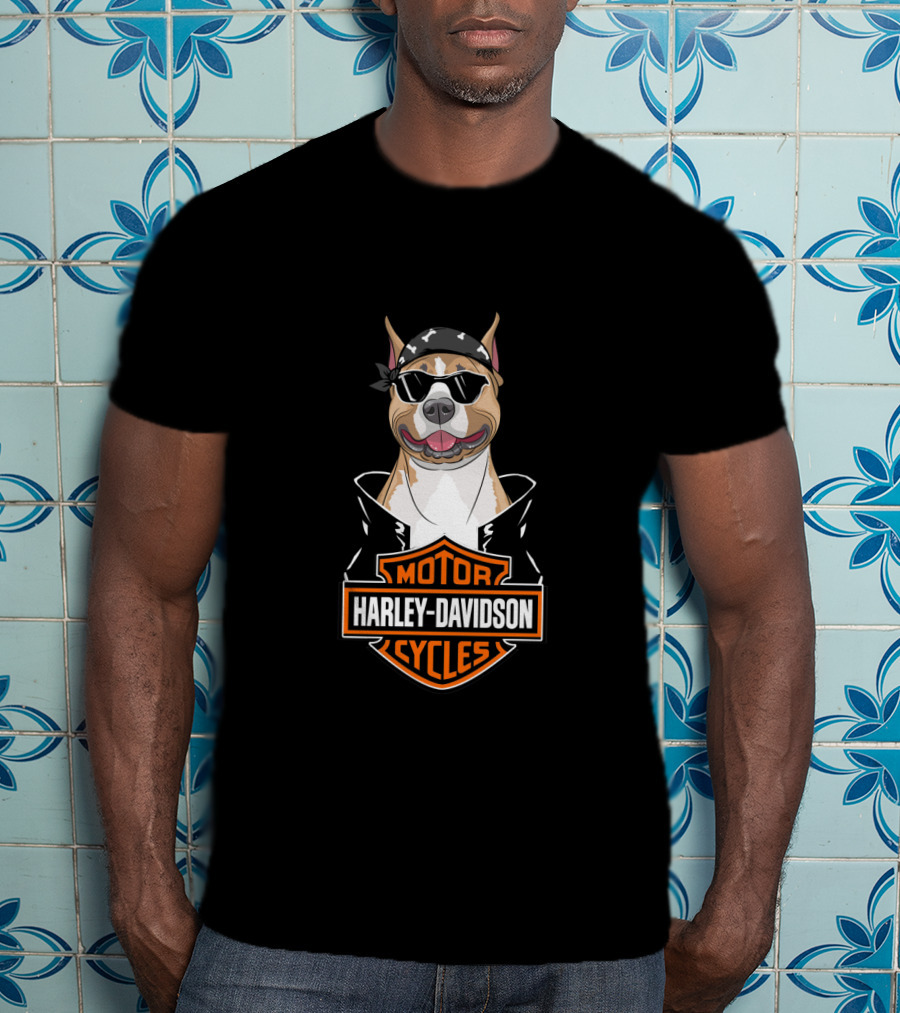 Harley Davidson American Staffordshire Terrier Biker T-Shirt