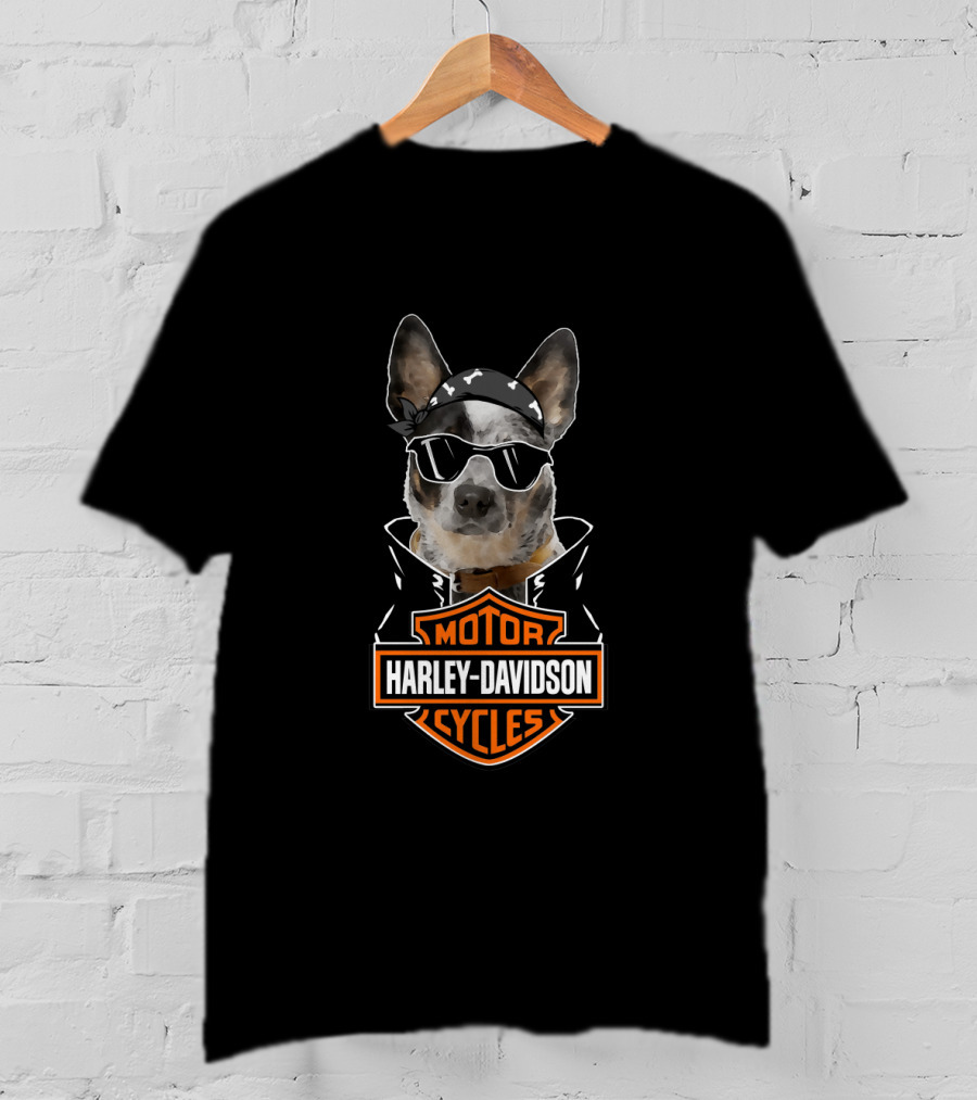 Harley Davidson Motorcycles Australian Cattle Dog Biker T-Shirt