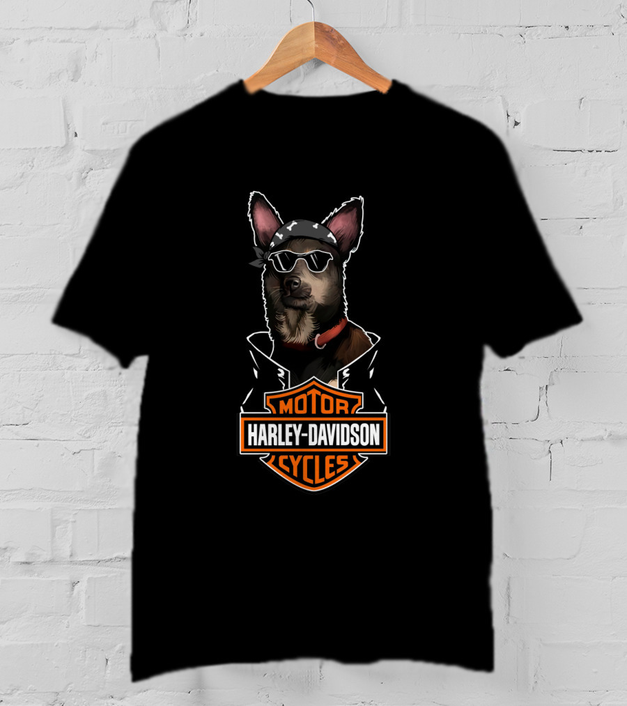 Harley Davidson Motorcycles Australian Kelpie Biker T-Shirt