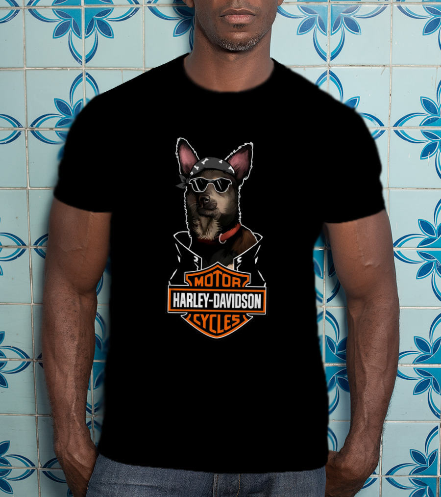 Harley Davidson Motorcycles Australian Kelpie Biker T-Shirt