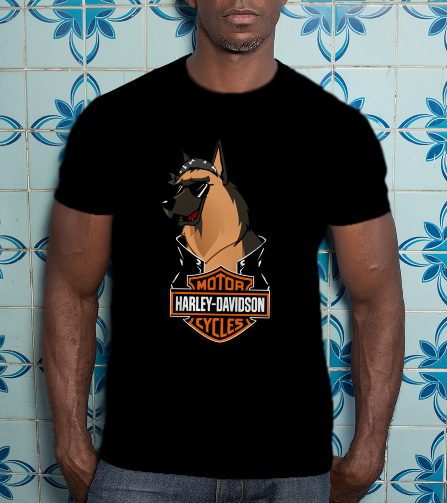 Belgian Shepherd Harley Davidson Cycles Biker T-Shirt