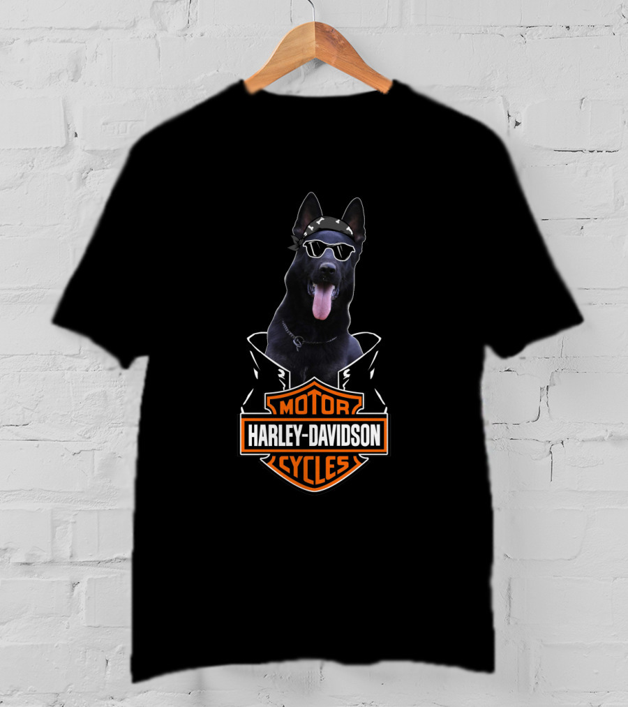 Harley Davidson Motor Cycles Black German Shepherd Biker T-Shirt