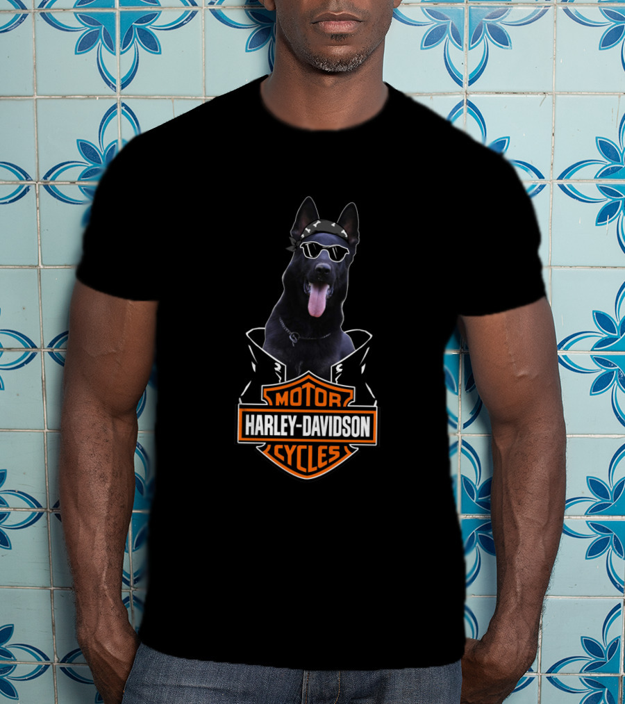 Harley Davidson Motor Cycles Black German Shepherd Biker T-Shirt