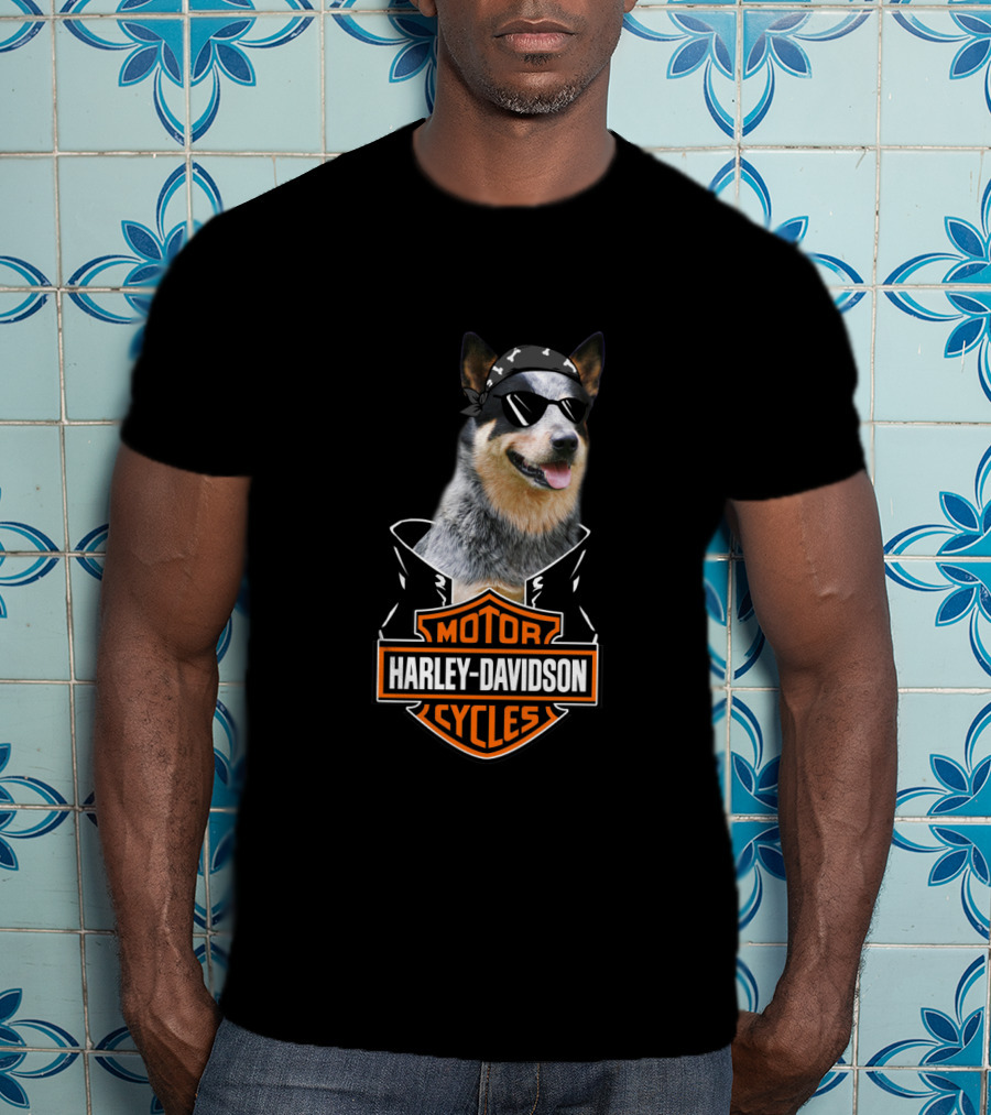 Harley Davidson Blue Heelers Biker Dog T-Shirt