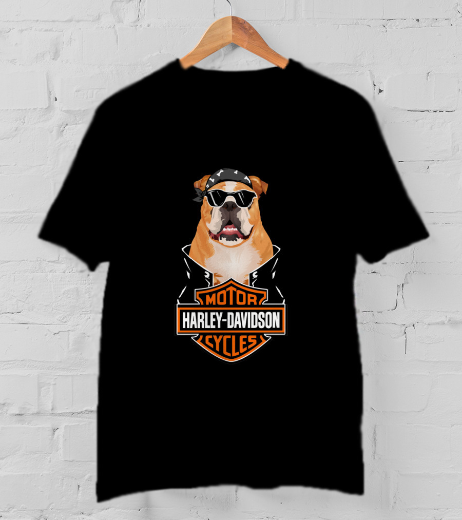 Harley Davidson Boxer Biker Dog With Sunglasses And Bandana T-Shirt