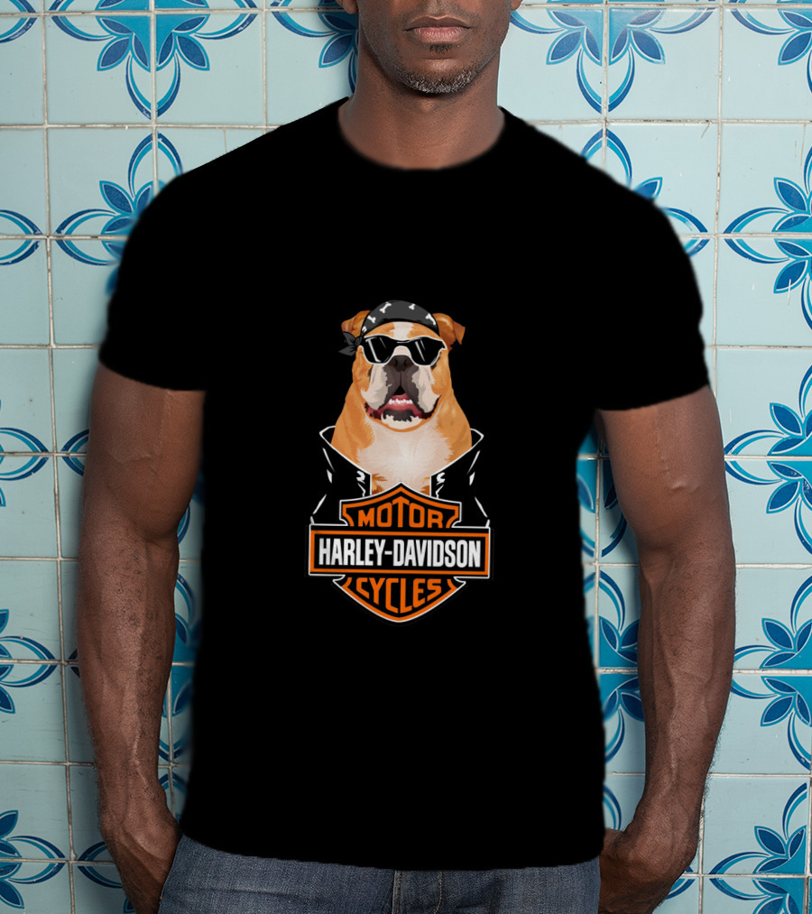Harley Davidson Boxer Biker Dog With Sunglasses And Bandana T-Shirt