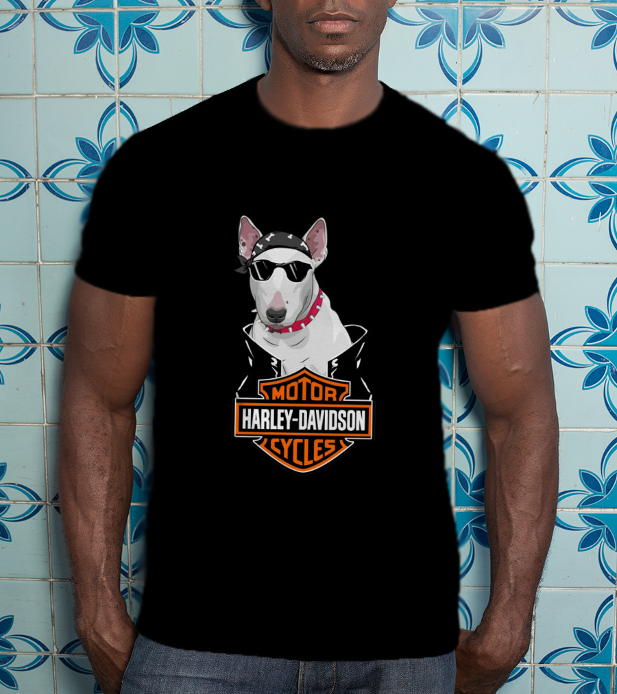 Bull Terrier Harley Davidson Motorcycles Biker T-Shirt