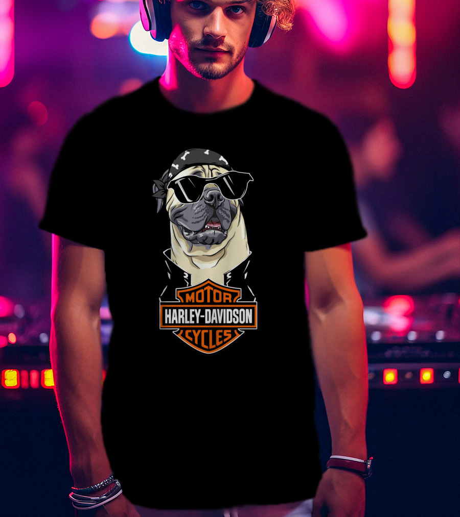 Bullmastiff Harley Davidson Motorcycles Biker Cool Dog T-Shirt