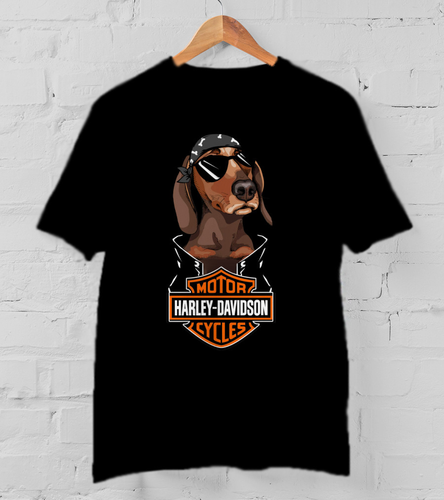 Dachshund Harley Davidson Motorcycles Biker Style T-Shirt