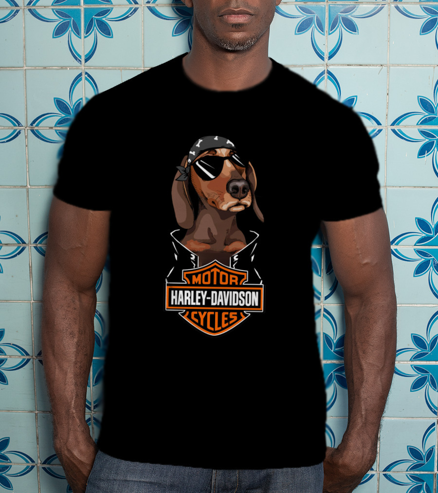 Dachshund Harley Davidson Motorcycles Biker Style T-Shirt