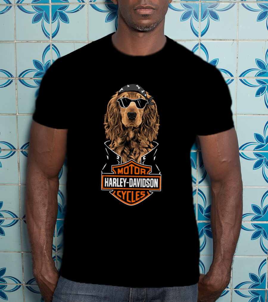 English Cocker Spaniel Harley Davidson Motorcycles Biker T-Shirt