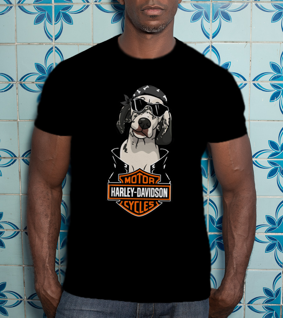 English Setter Harley Davidson Biker Dog T-Shirt