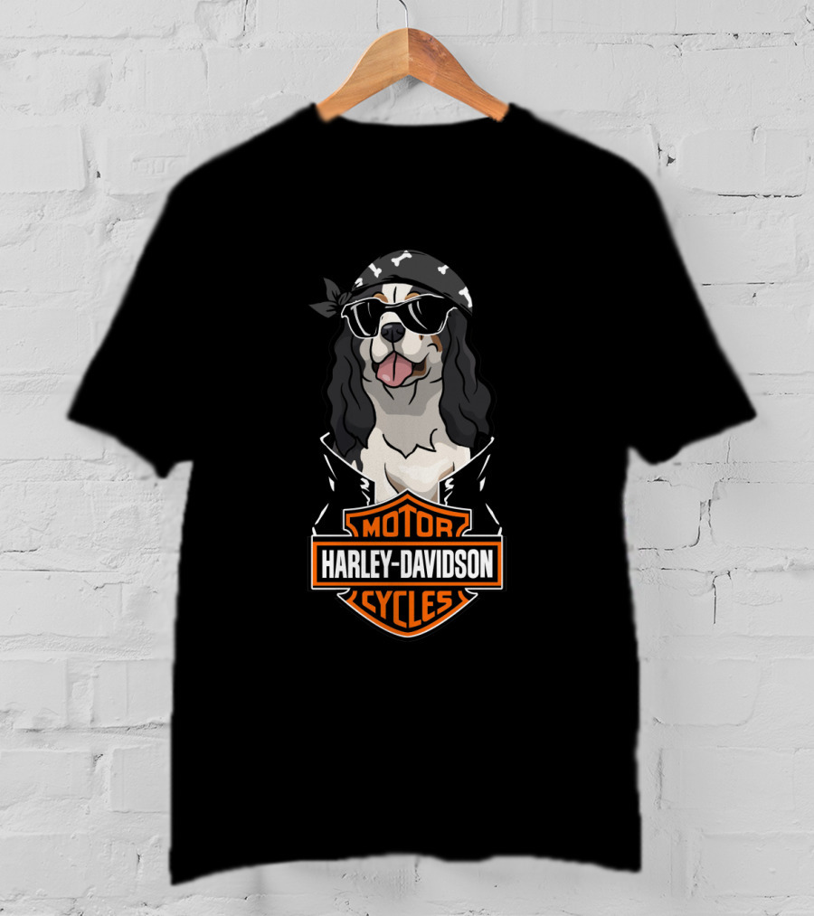Harley Davidson King Charles Spaniel Biker Motocycles T-Shirt