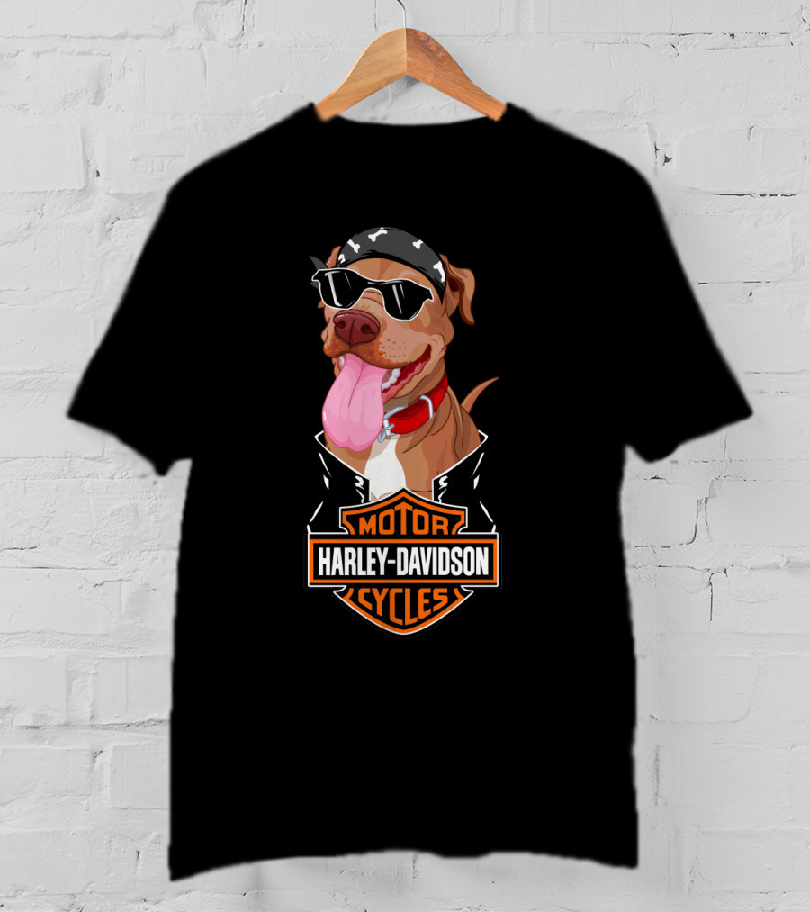 Harley Davidson Motorcycles Pit Bull Biker Bandana Sunglasses T-Shirt