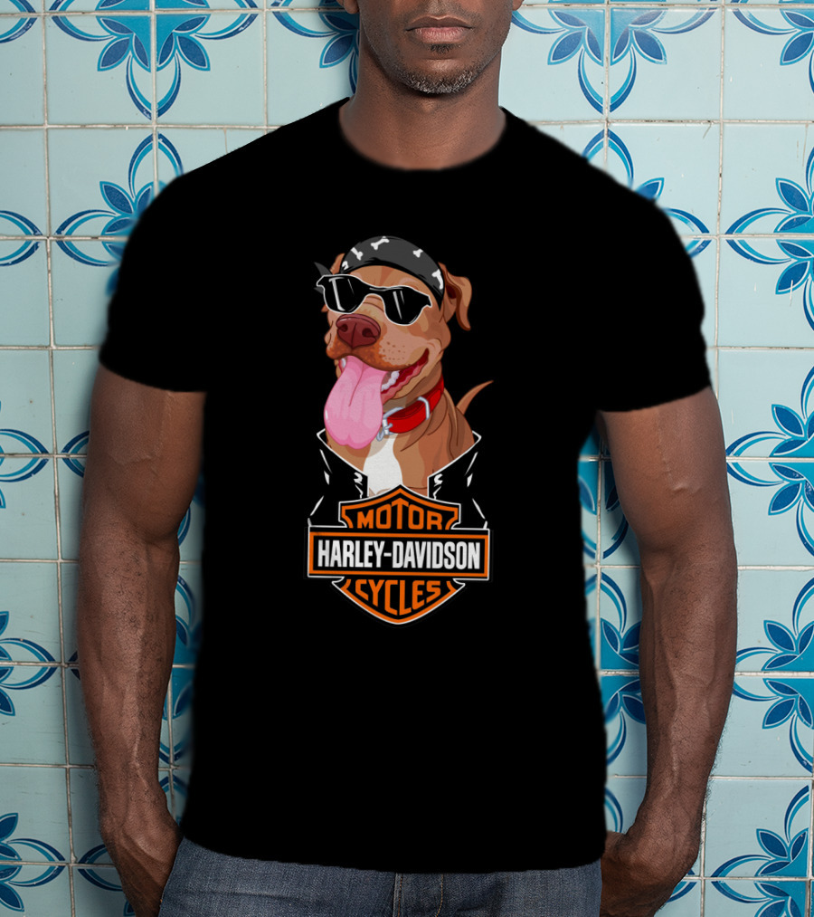 Harley Davidson Motorcycles Pit Bull Biker Bandana Sunglasses T-Shirt