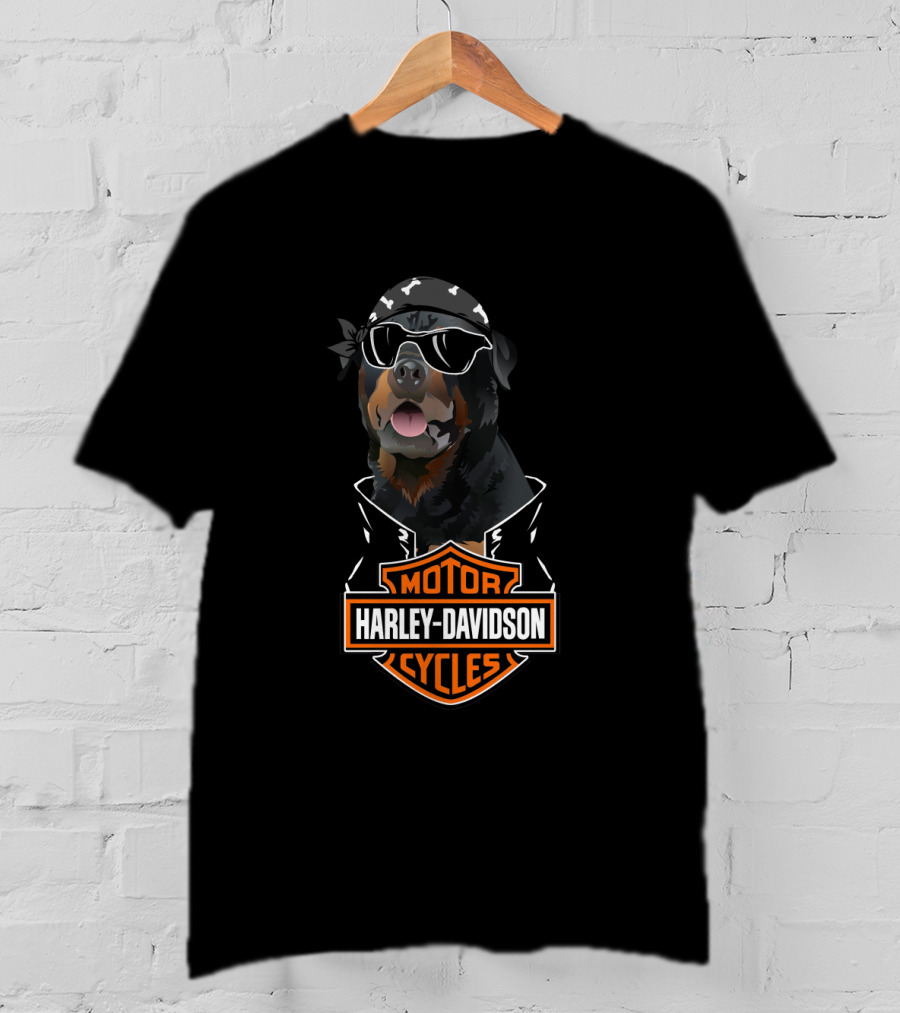 Rottweiler Harley Davidson Motorcycles Biker Bandana And Sunglasses T-Shirt