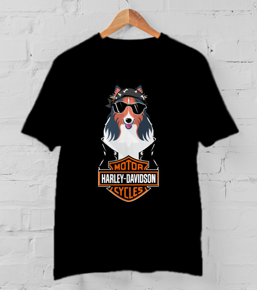 Rough Collie Biker Harley Davidson Motor Cycles T-Shirt
