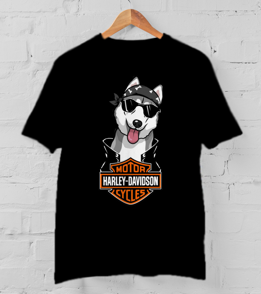 Harley Davidson Motor Cycles Siberian Husky Biker T-Shirt