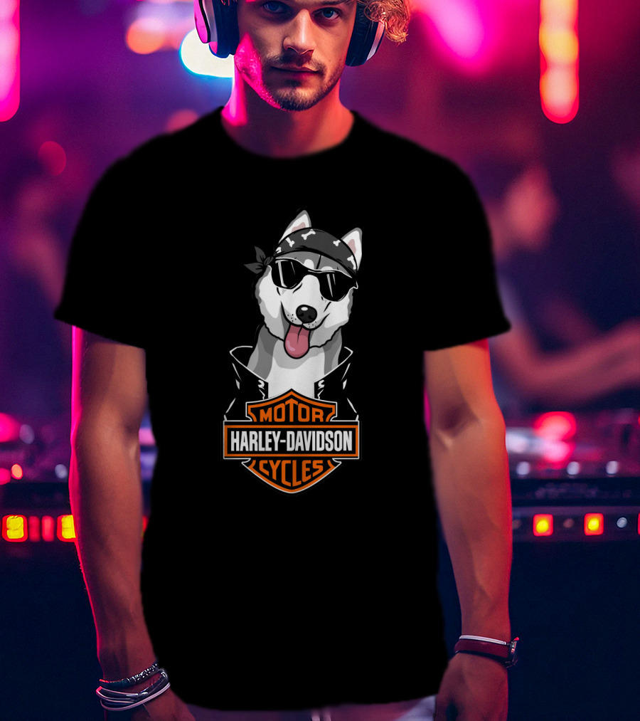 Harley Davidson Motor Cycles Siberian Husky Biker T-Shirt