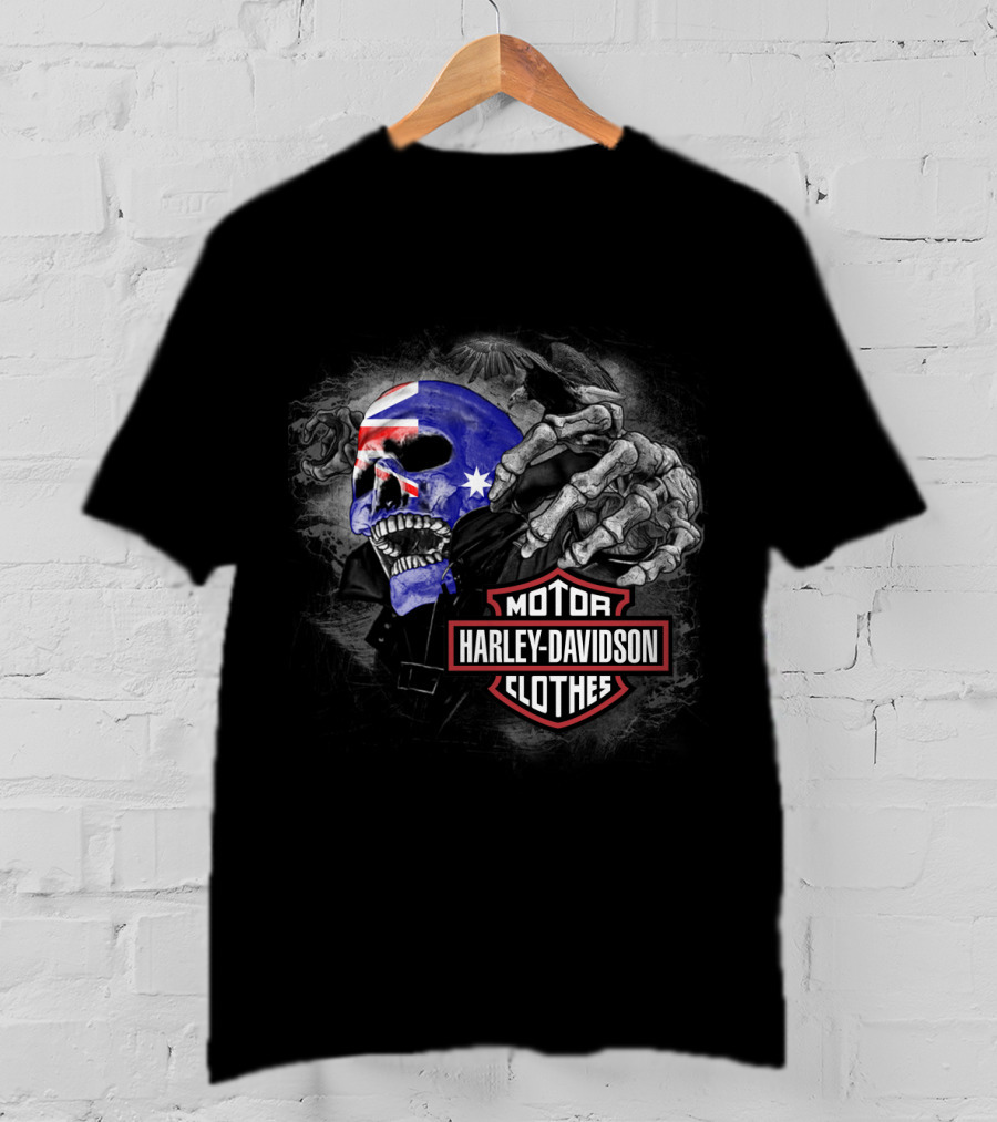 Harley Davidson Australia Skull Flag Motif T-Shirt