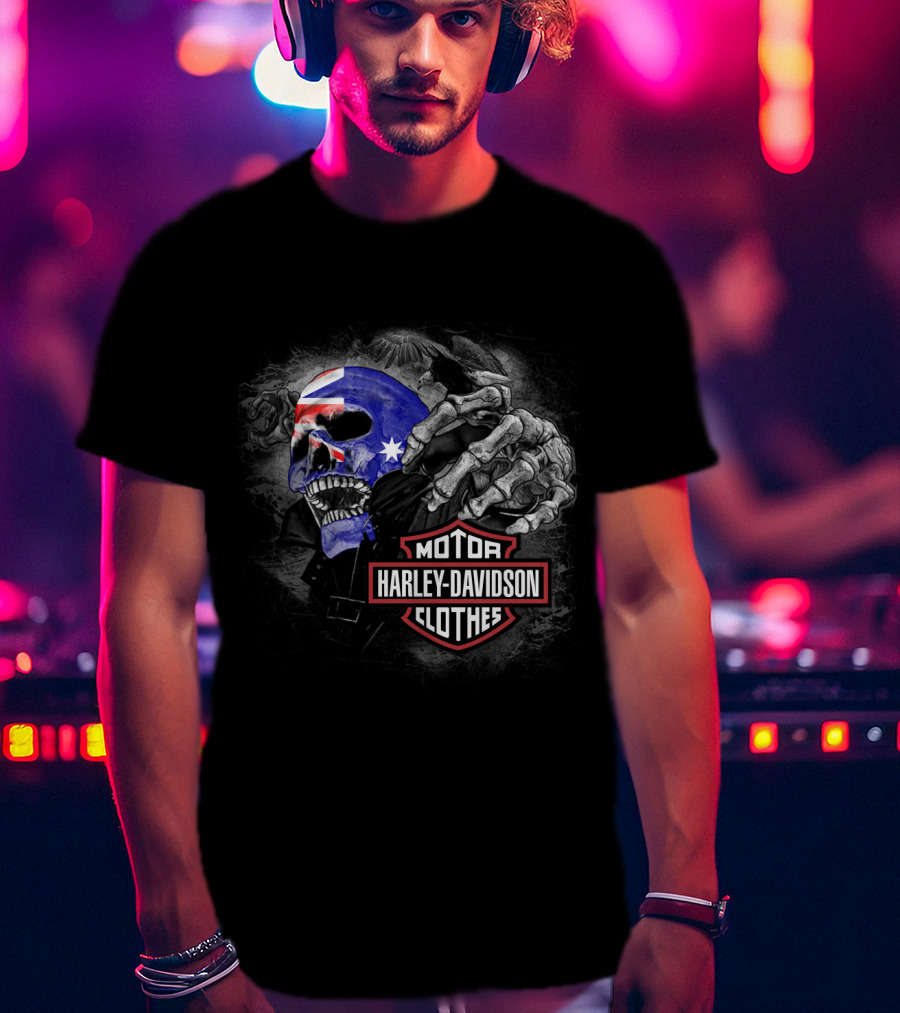 Harley Davidson Australia Skull Flag Motif T-Shirt