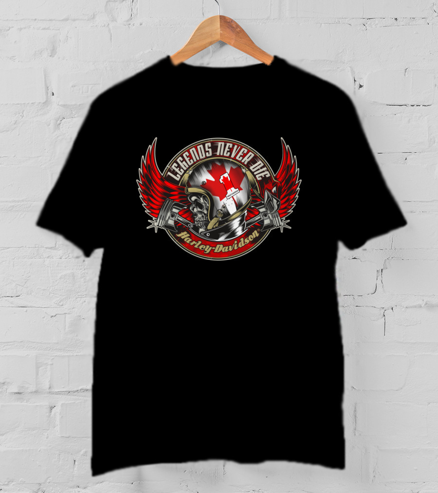 Legends Never Die Canada Flag Skull Harley Davidson T-Shirt