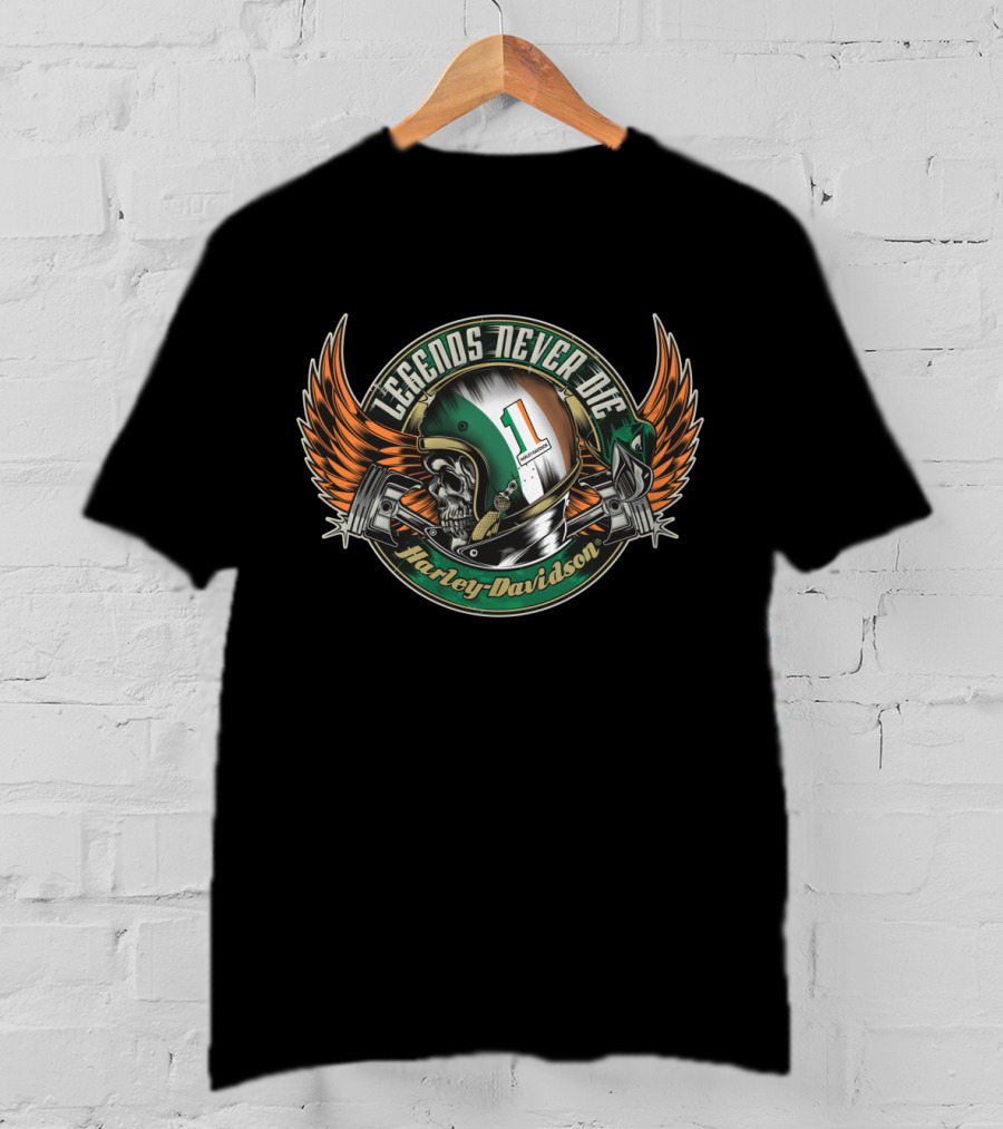 Legends Never Die Ireland Flag Harley Davidson Skull T-Shirt