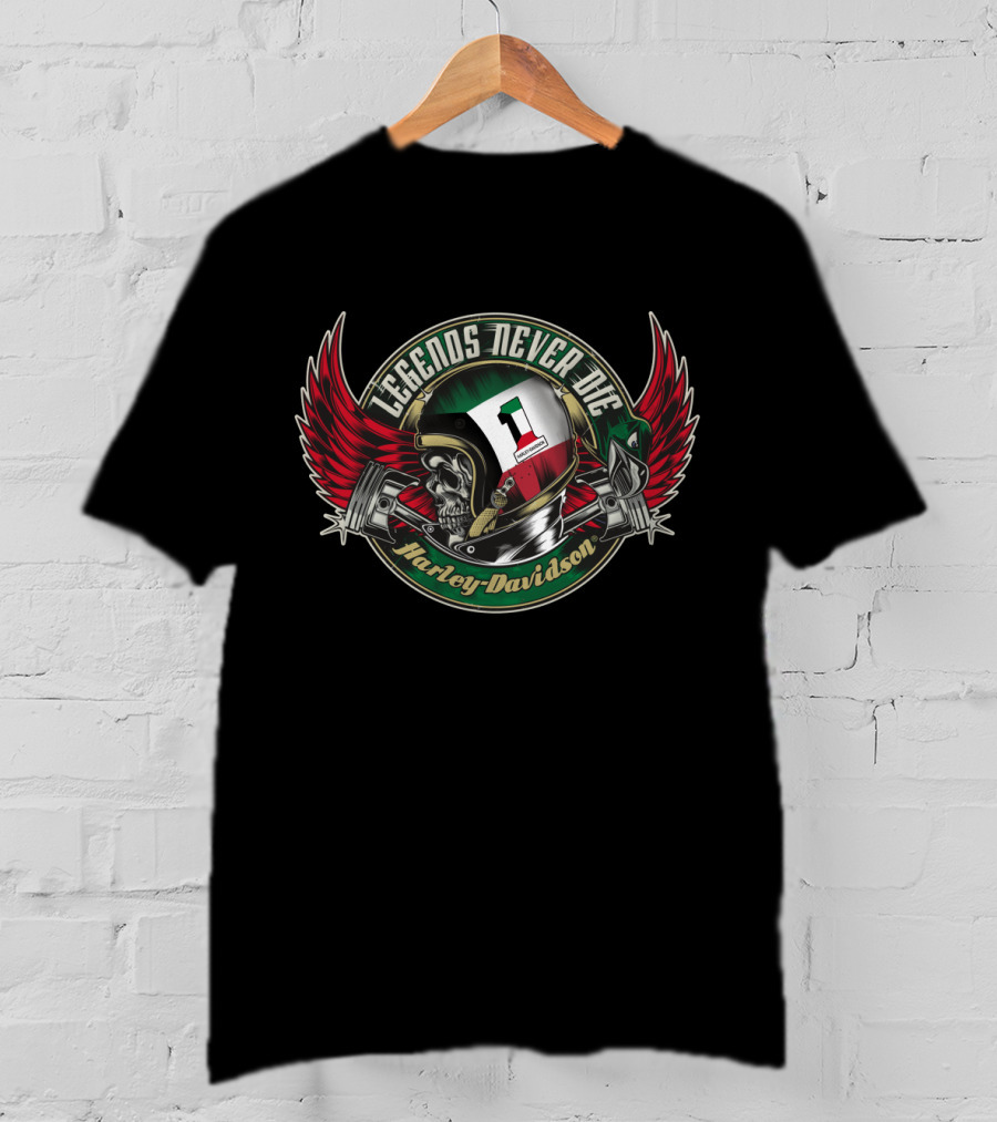 Legends Never Die Kuwait Flag Harley Davidson Skull Wings T-Shirt