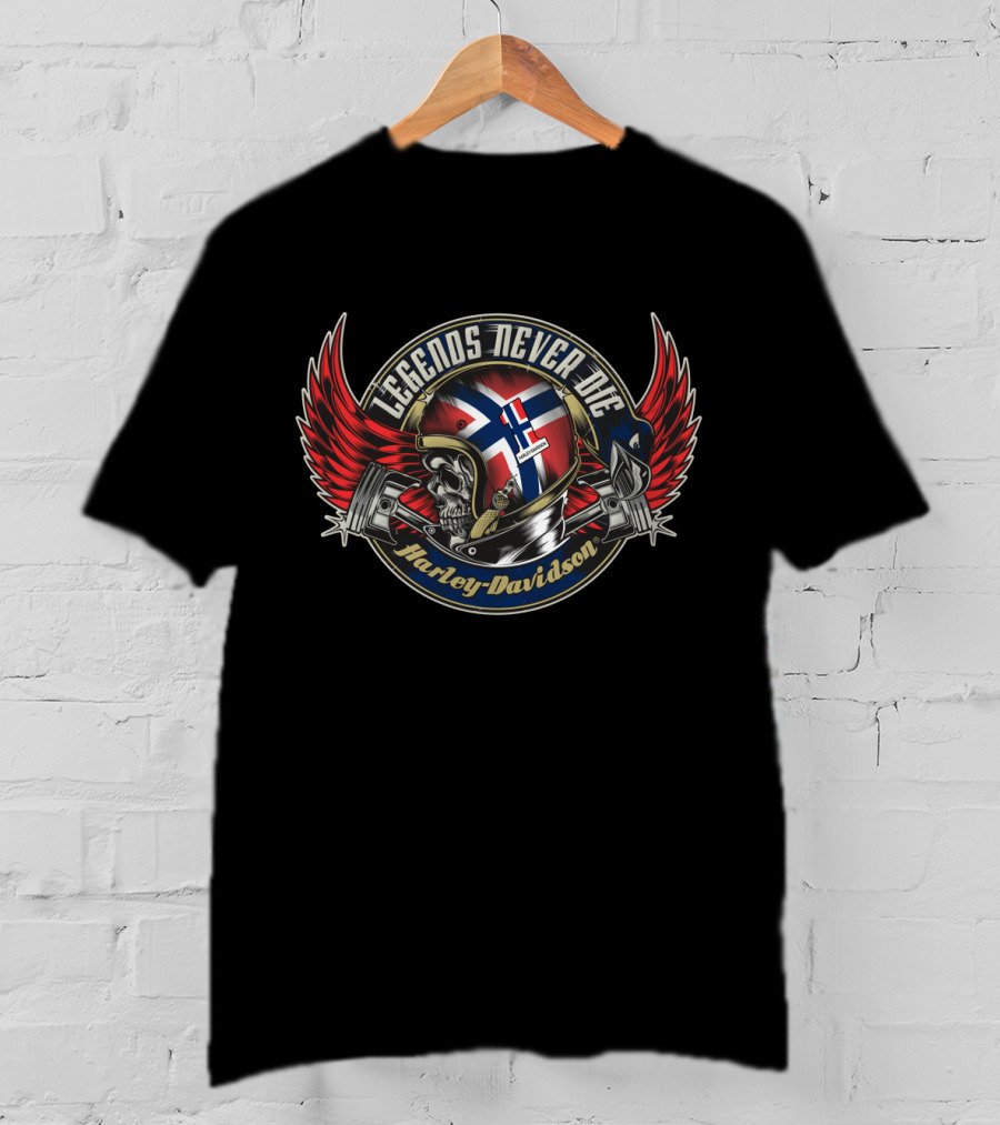 Legends Never Die Norway Flag Harley Davidson Skull T-Shirt