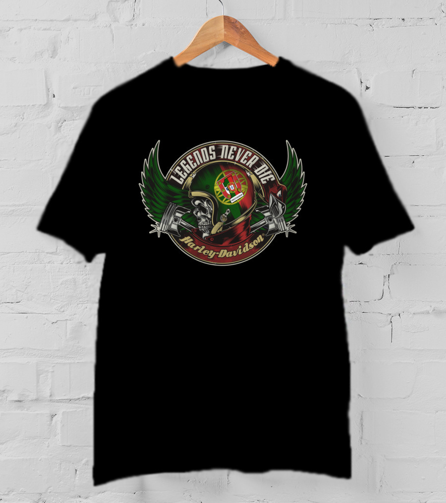 Legends Never Die Portugal Flag Skull Harley Davidson T-Shirt