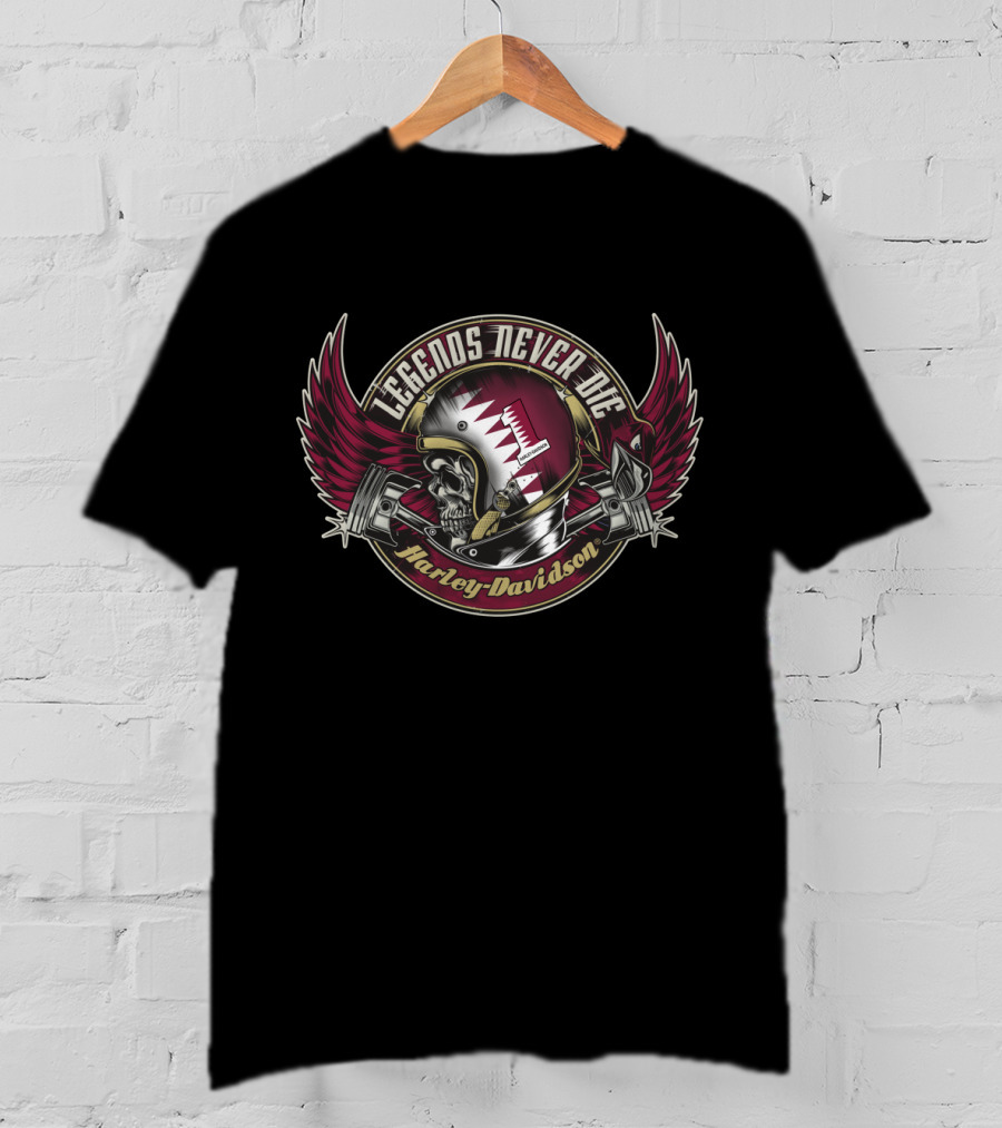 Legends Never Die Qatar Flag Harley Davidson Skull T-Shirt